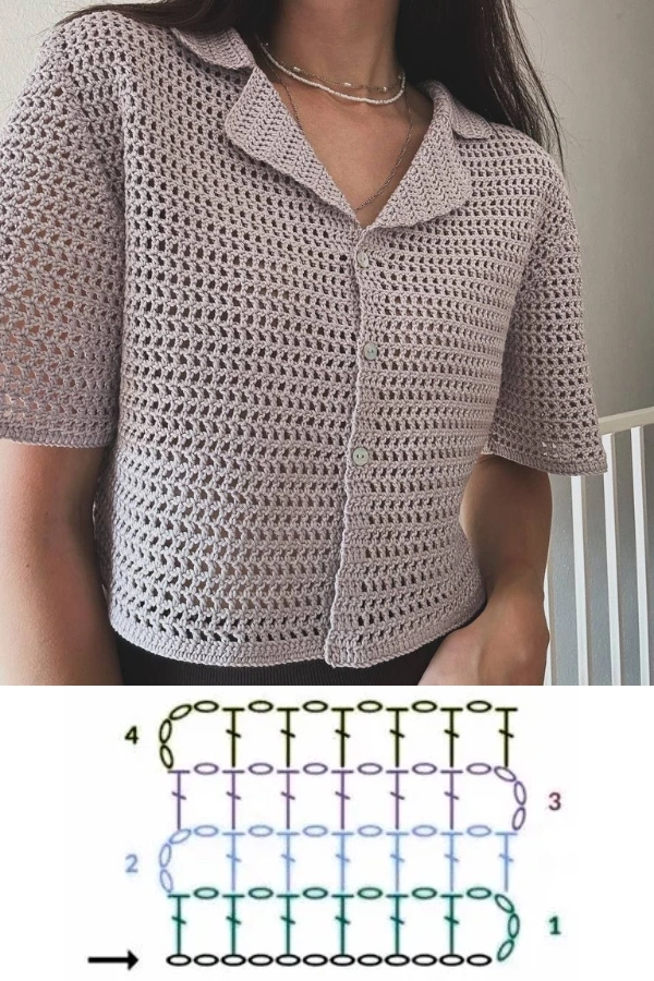 Blusas Estilo Camisa de Crochê que Encantam