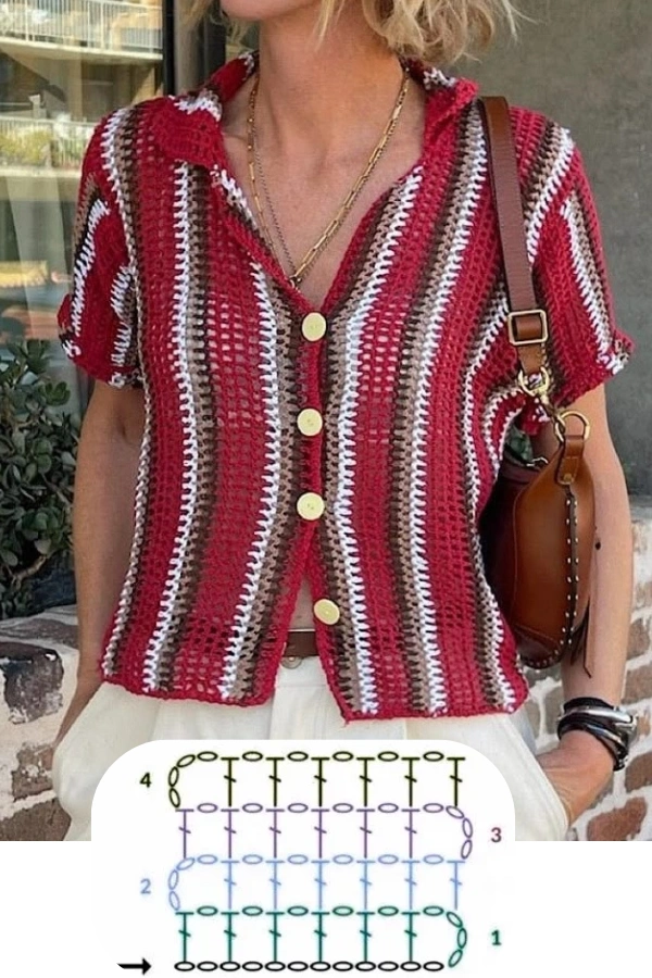 Blusas Estilo Camisa de Crochê que Encantam