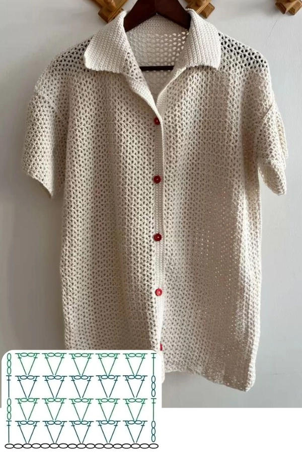 Blusas Estilo Camisa de Crochê que Encantam