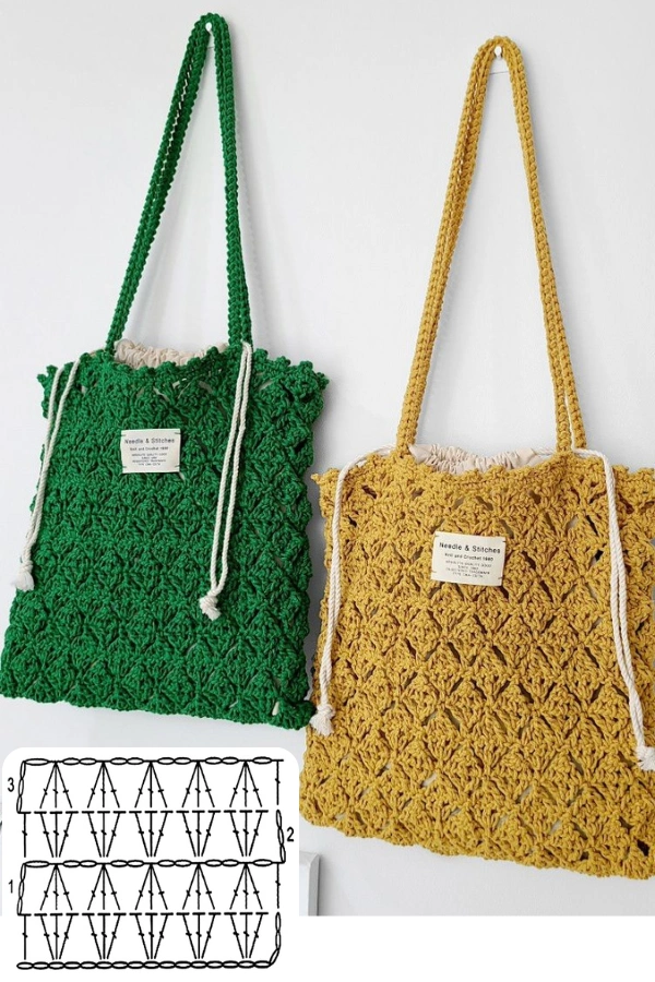 Bolsa Saco de Crochê: Ideias com Gráficos e Pontos Atuais que Valorizam a Peça