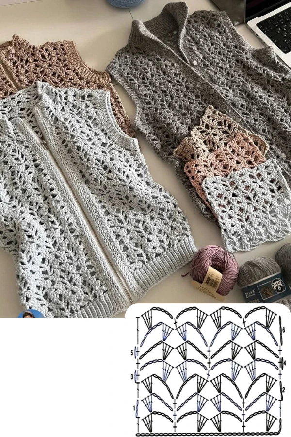 🧶DIY Coletes de Crochê: 15 Modelos Modernos com Gráficos para se Inspirar