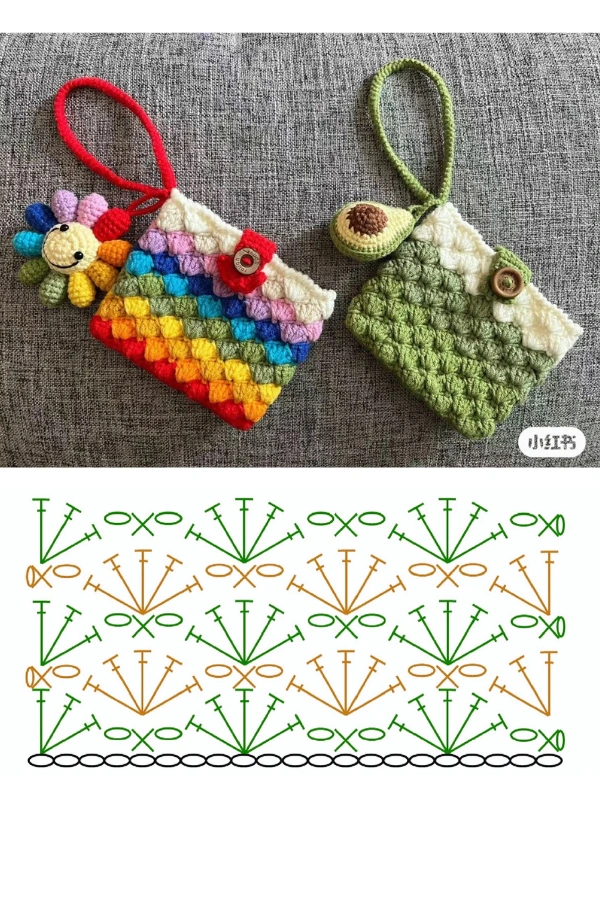 🧶Mini Bolsinhas de Crochê: 14 Modelos Criativos com Gráficos para Fazer
