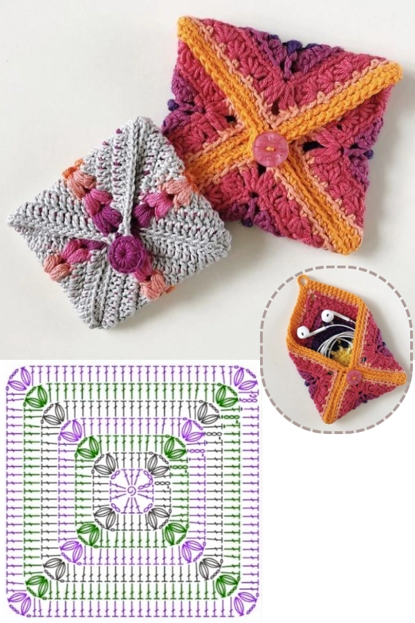 🧶Mini Bolsinhas de Crochê: 14 Modelos Criativos com Gráficos para Fazer