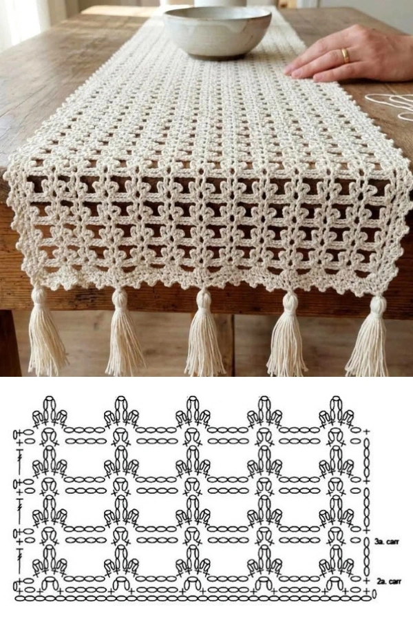 🧶Caminho de Mesa de Crochê Moderno: Modelos Lindos com Gráficos