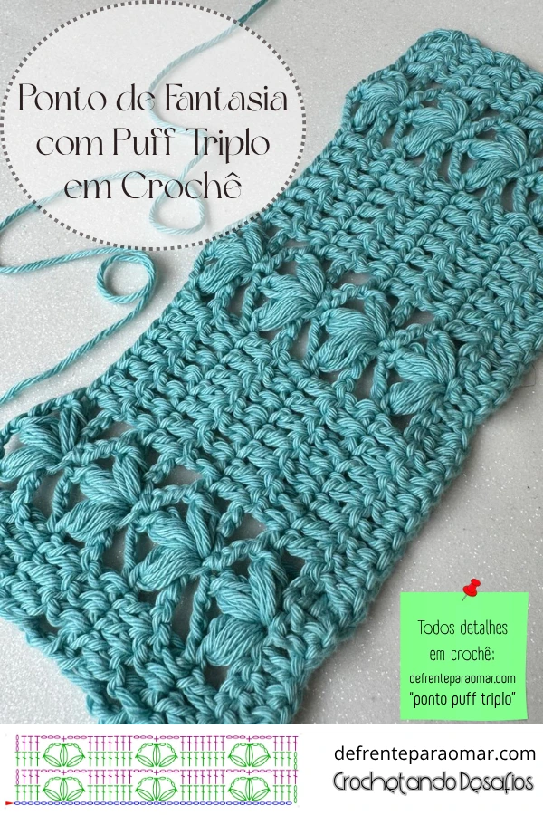 🧶Ponto Fantasia com Puff Triplo em Crochê: Tutorial Passo a Passo, Gráfico e PDF Grátis