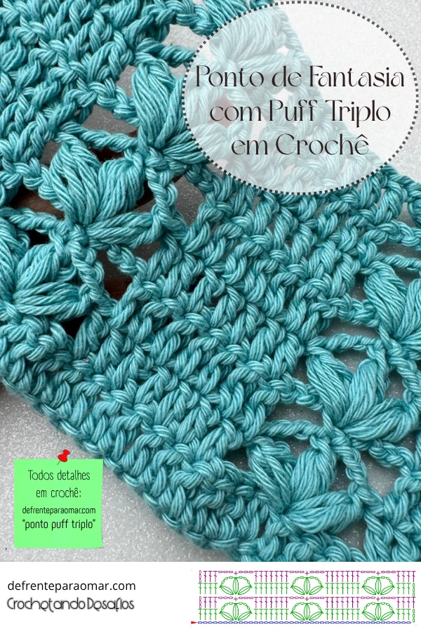 🧶Ponto Fantasia com Puff Triplo em Crochê: Tutorial Passo a Passo, Gráfico e PDF Grátis